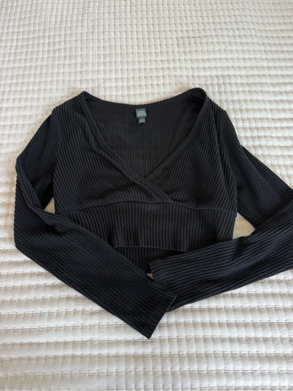 wild fable Black Ribbed Wrap Long-Sleeve Crop Top